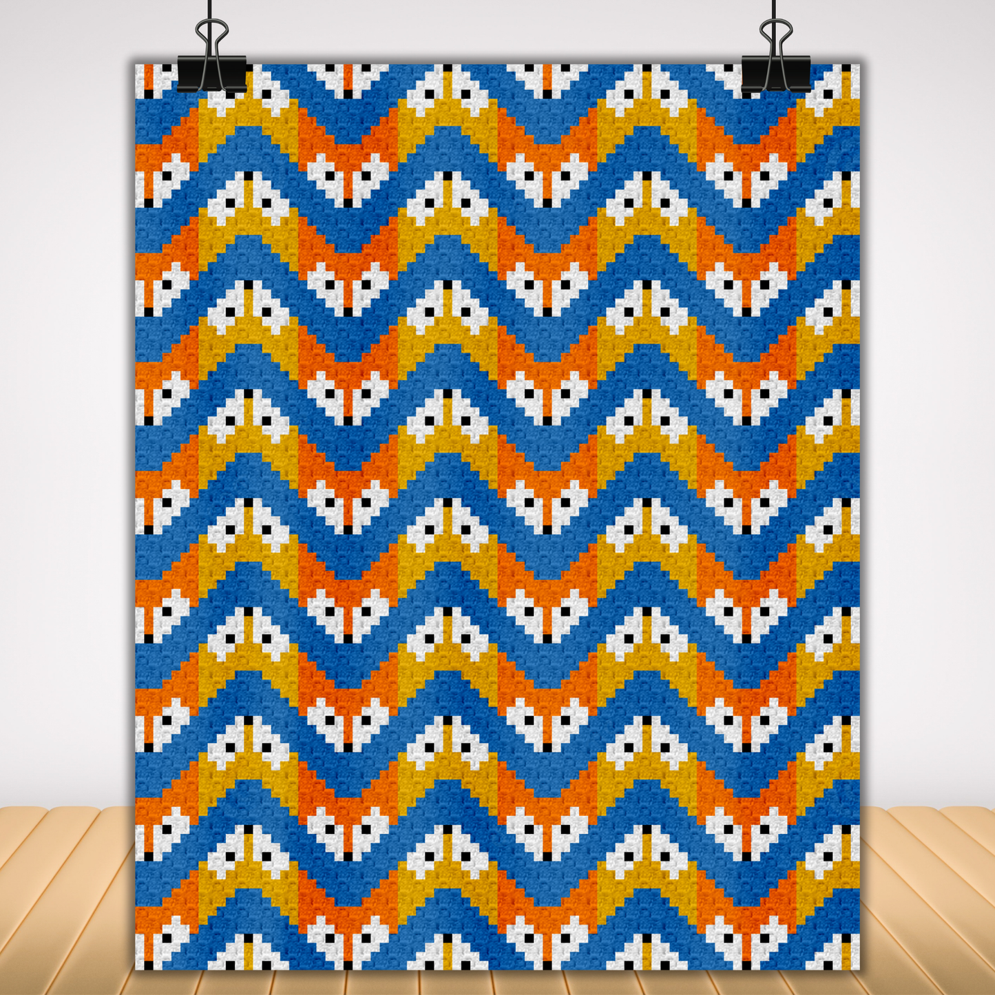 Zigzag Foxes Afghan Pattern + Graph for C2C & Tapestry Crochet | Crochet Fox Print Blanket Fox Lap Blanket Gift Forest Theme Nursery Baby