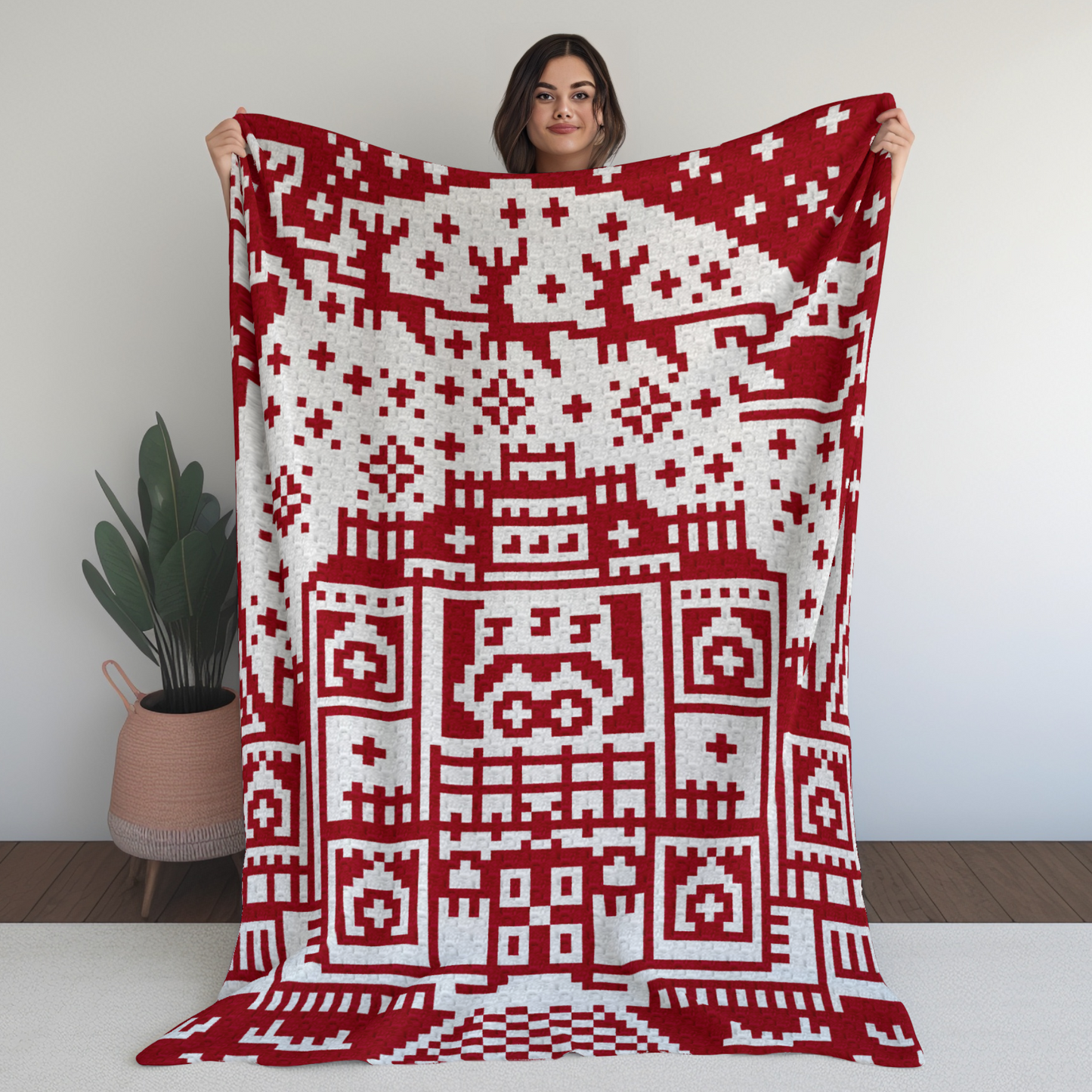 Christmas Heartwarming Hilltop Holiday House Crochet Blanket Pattern Chart & Written Pattern For C2C + Tapestry Reindeers Santa Gifts Afghan