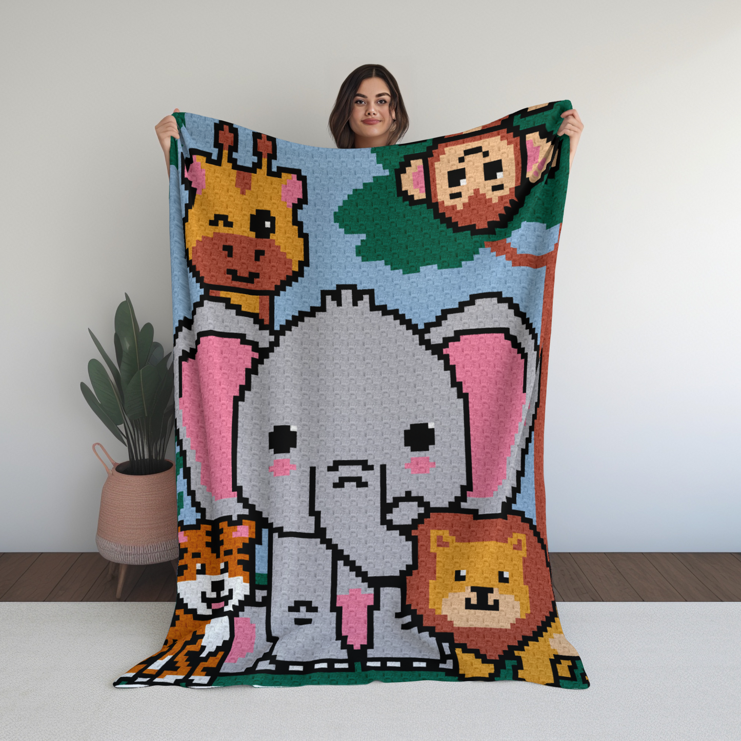 Jungle Baby Afghan Graph & Pattern C2C Tapestry Crochet | Jungle Baby Blanket Pattern Monkey Giraffe Lion Elephant Tiger Crochet Baby Gifts