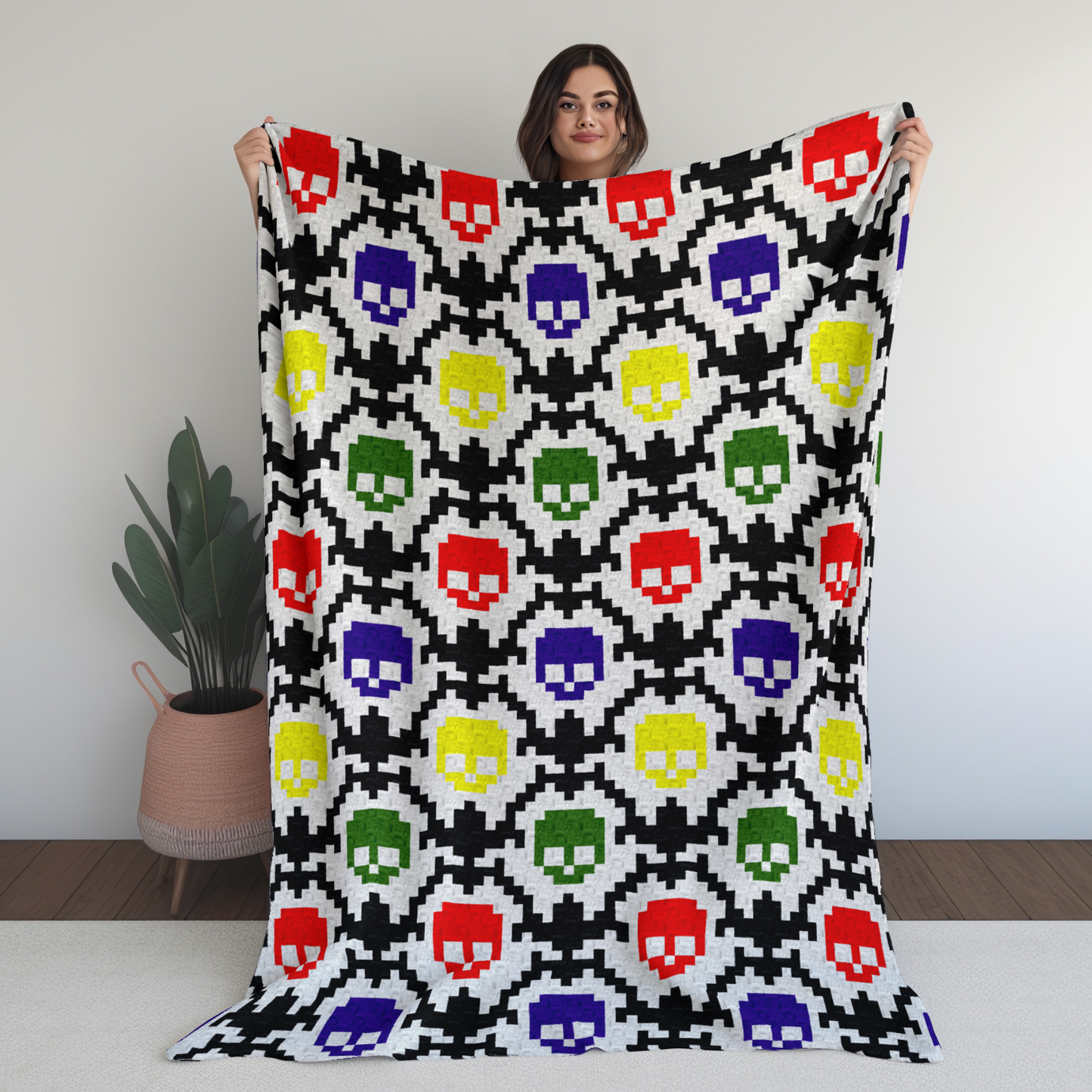Mardi Gras Fleur De Lis Skulls Crochet Blanket Pattern w/ Chart & Written Pattern For C2C + Tapestry | Graphgan New Orleans Occult Gifts Him