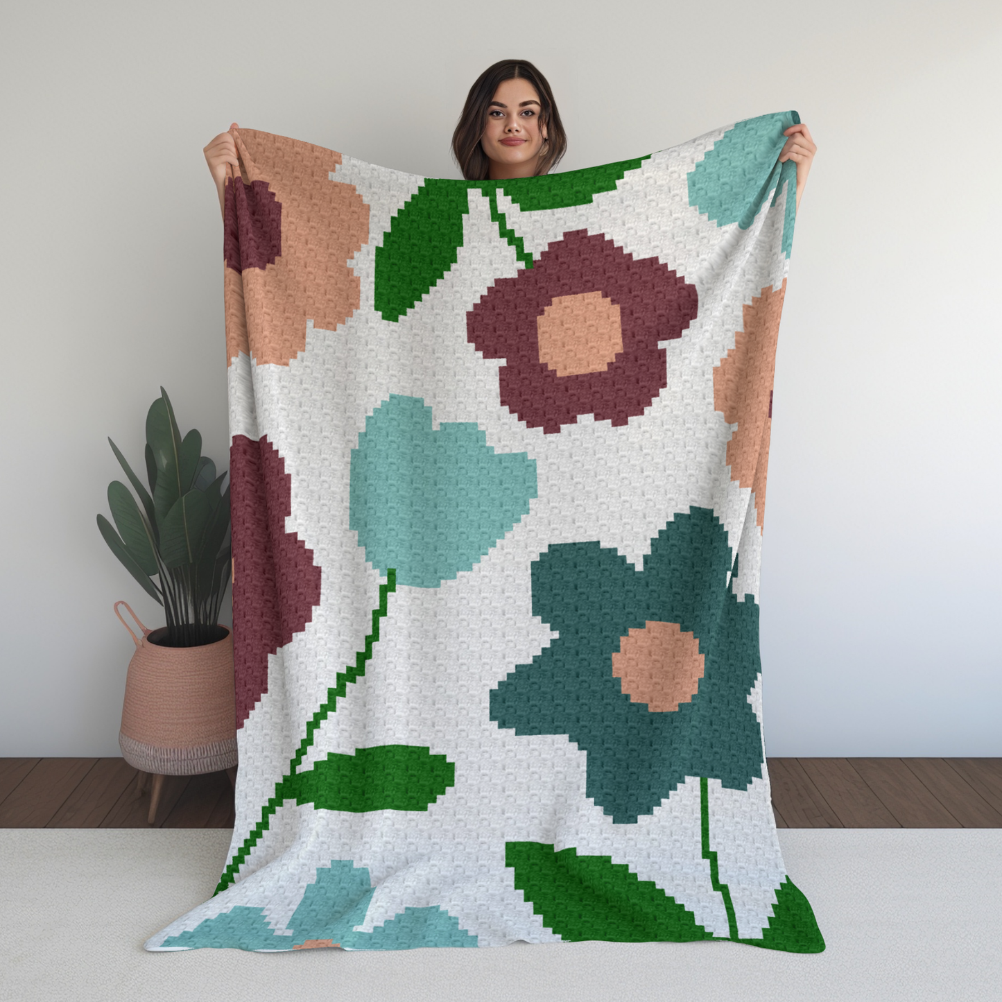 Pastel Fields Graph & Pattern C2C Tapestry Crochet - C2C Flower Garden Blanket - Crochet Tulip Blanket - C2C Floral Crochet Blanket Graphgan
