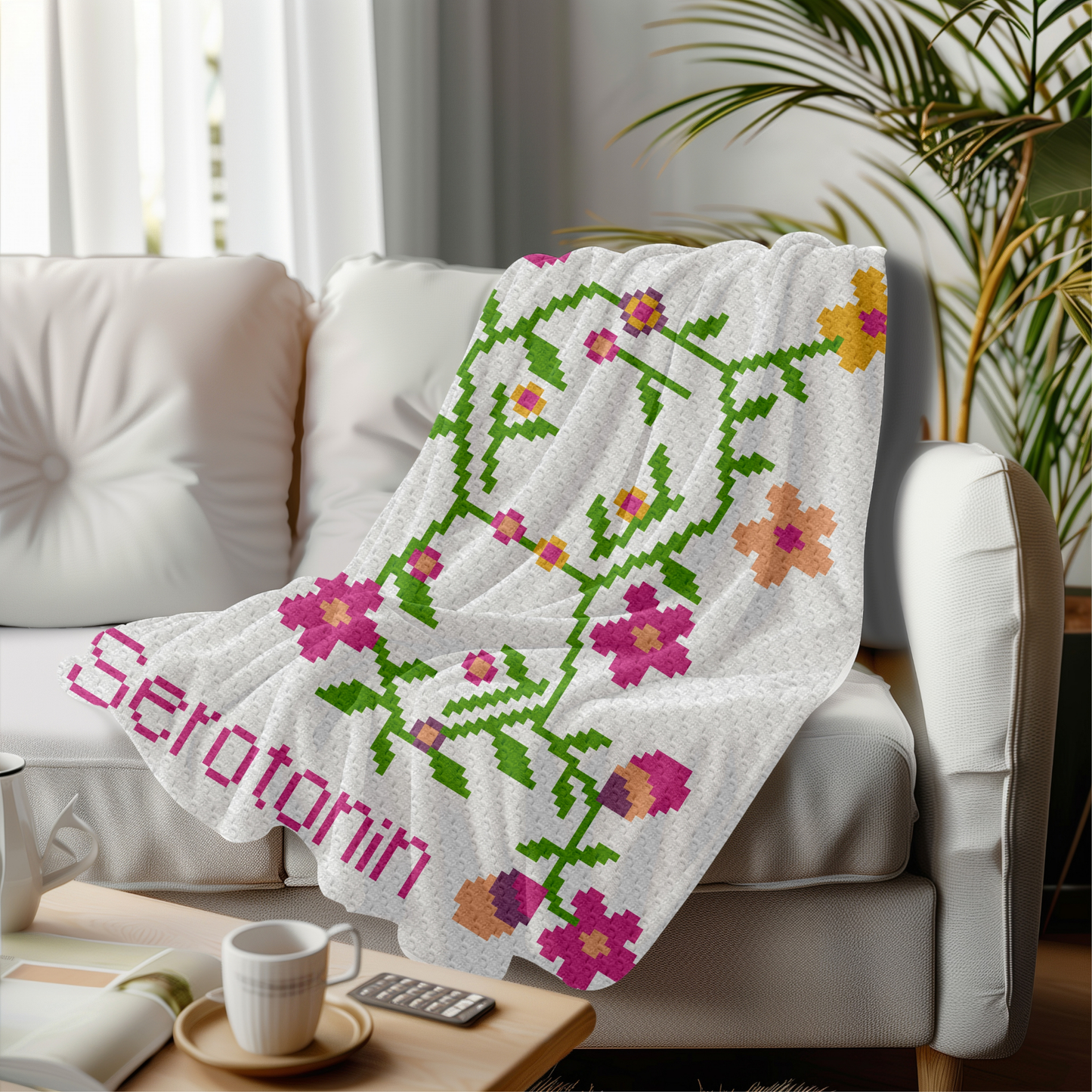 Serotonin Molecule Graph + Written Pattern For C2C & Tapestry Crochet - Floral Hormone Pattern - Gift For Scientists Chemist Geeks Nerds Lab