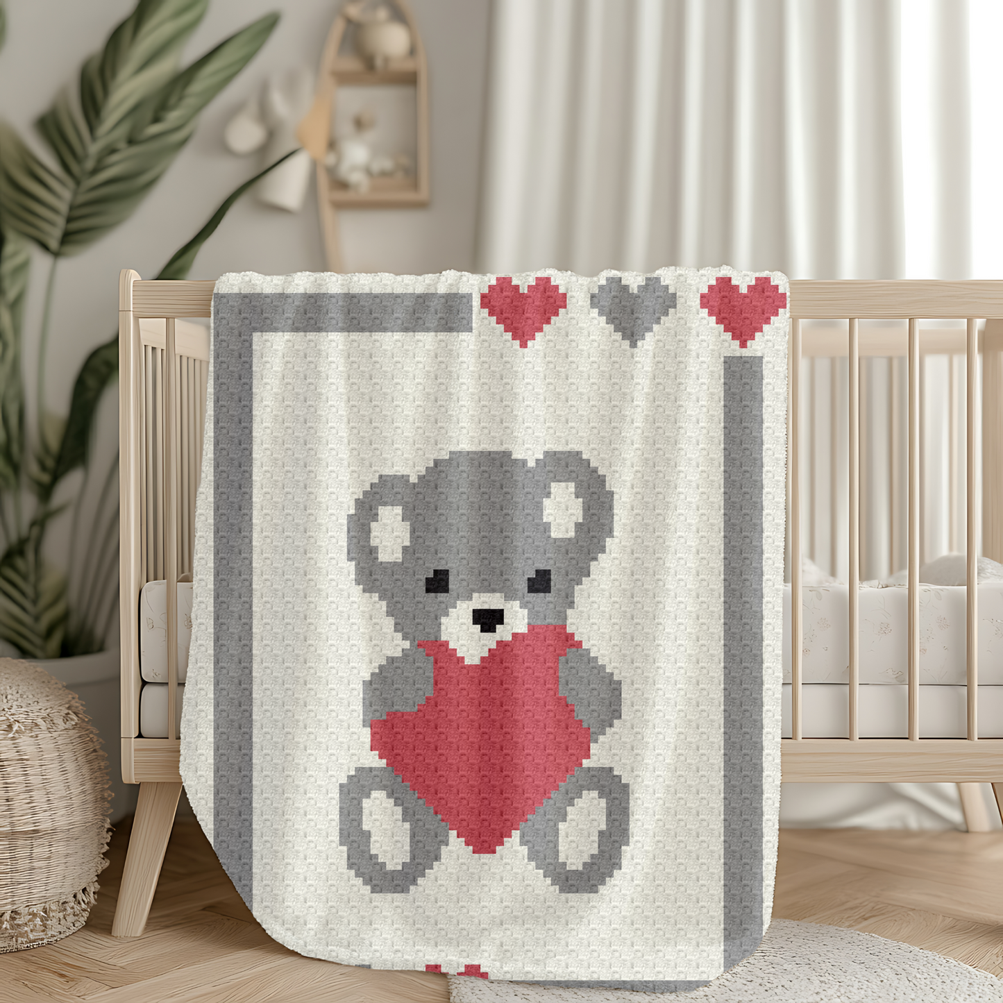 Sweet Heart Baby Bear Graph + Written Pattern For C2C & Tapestry Crochet - Birthday Christmas Crochet Heart Blanket Pattern Baby Shower Gift