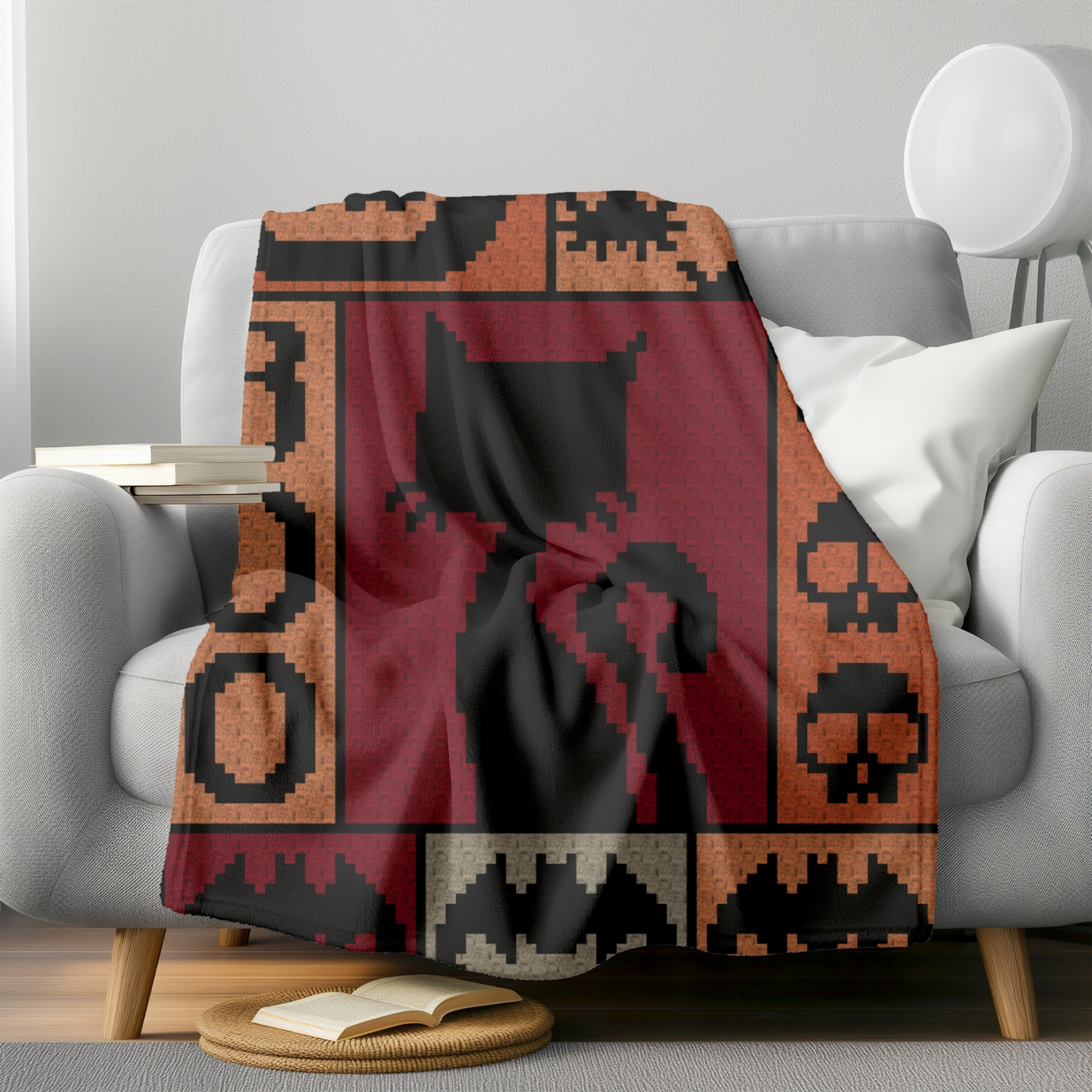Crochet Halloween Blanket Graph and Pattern for C2C & Tapestry Crochet | C2C Halloween Afghan | Boo Bats Spiders Skulls Witch Hat Black Cats