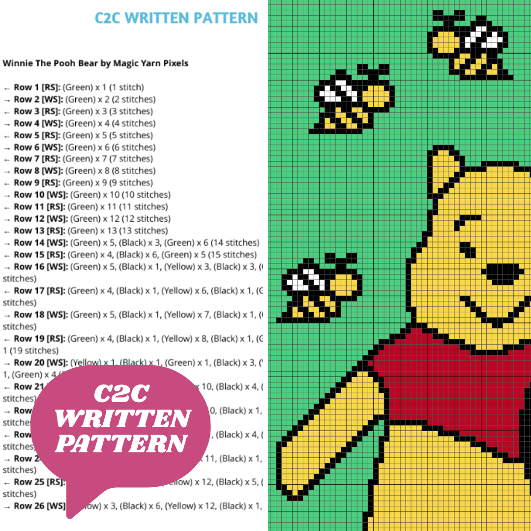 Winnie The Pooh Bear C2C Crochet Pattern by Magic Yarn Pixels