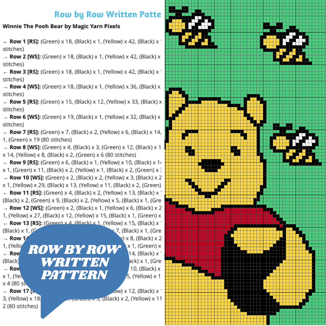 Winnie The Pooh Bear C2C Crochet Pattern by Magic Yarn Pixels
