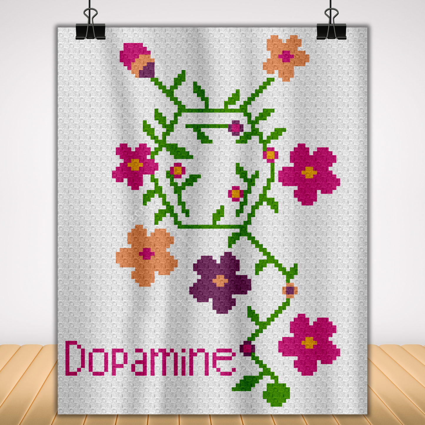 Dopamine Molecule Graph + Written Pattern For C2C & Tapestry Crochet - Floral Hormone Pattern - Gift For Scientists Chemists Geeks Nerds Lab