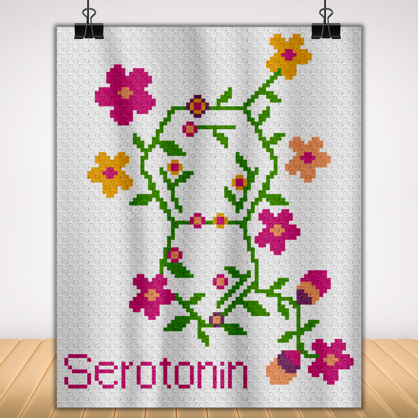 Serotonin Molecule Graph + Written Pattern For C2C & Tapestry Crochet - Floral Hormone Pattern - Gift For Scientists Chemist Geeks Nerds Lab