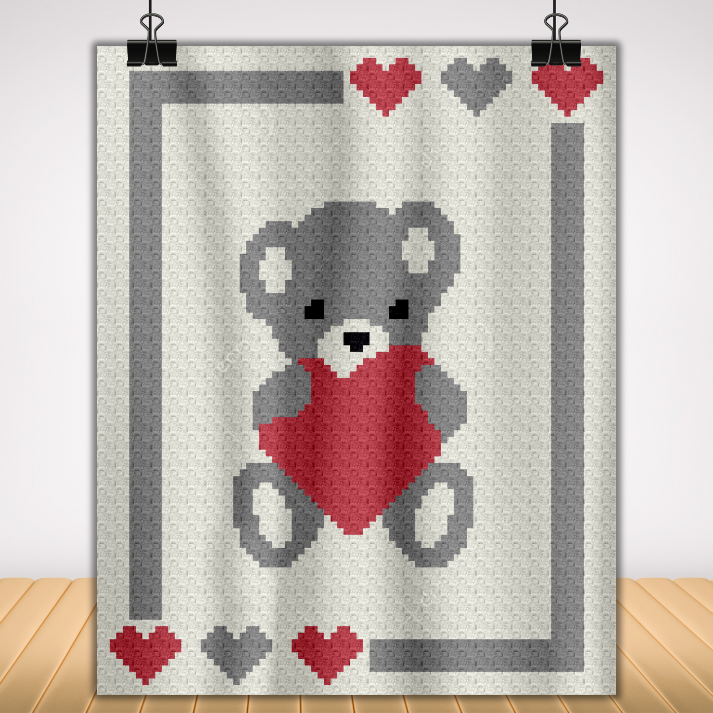 Sweet Heart Baby Bear Graph + Written Pattern For C2C & Tapestry Crochet - Birthday Christmas Crochet Heart Blanket Pattern Baby Shower Gift