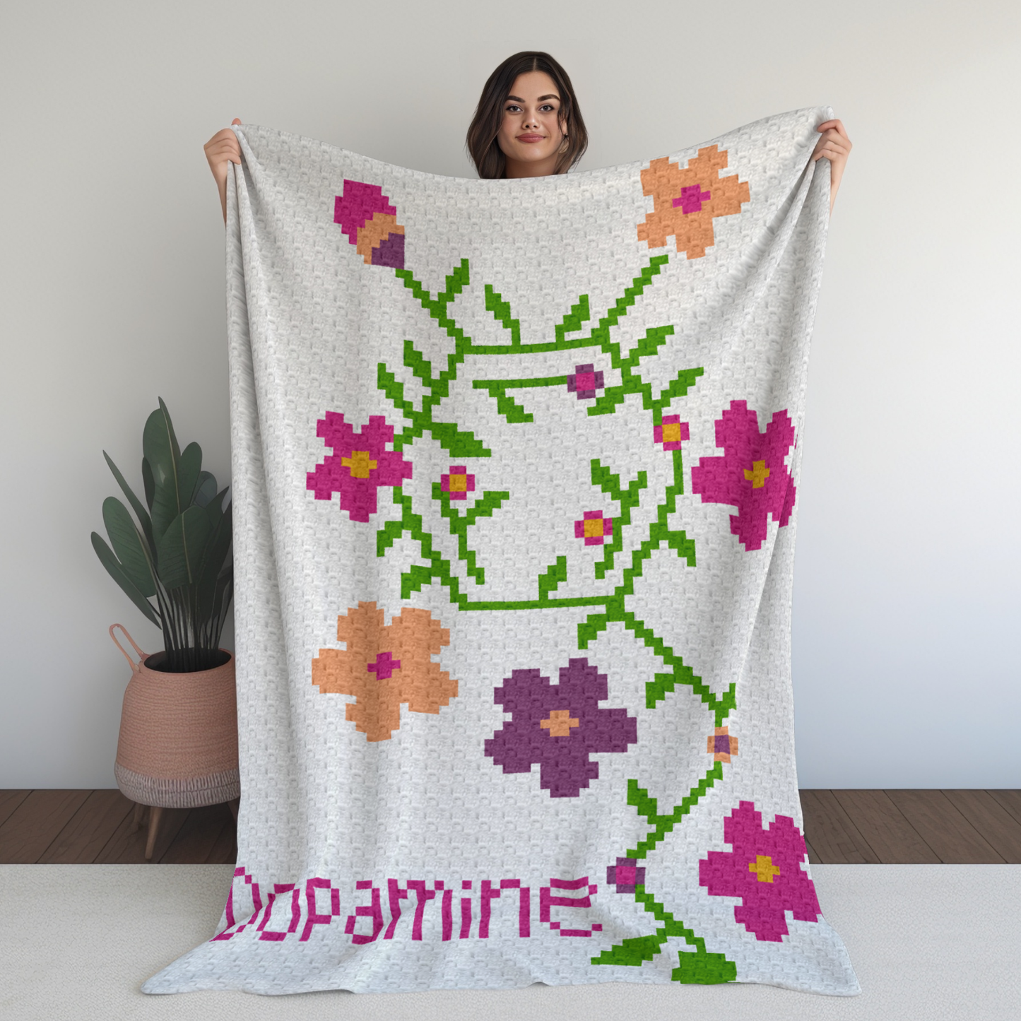 Dopamine Molecule Graph + Written Pattern For C2C & Tapestry Crochet - Floral Hormone Pattern - Gift For Scientists Chemists Geeks Nerds Lab