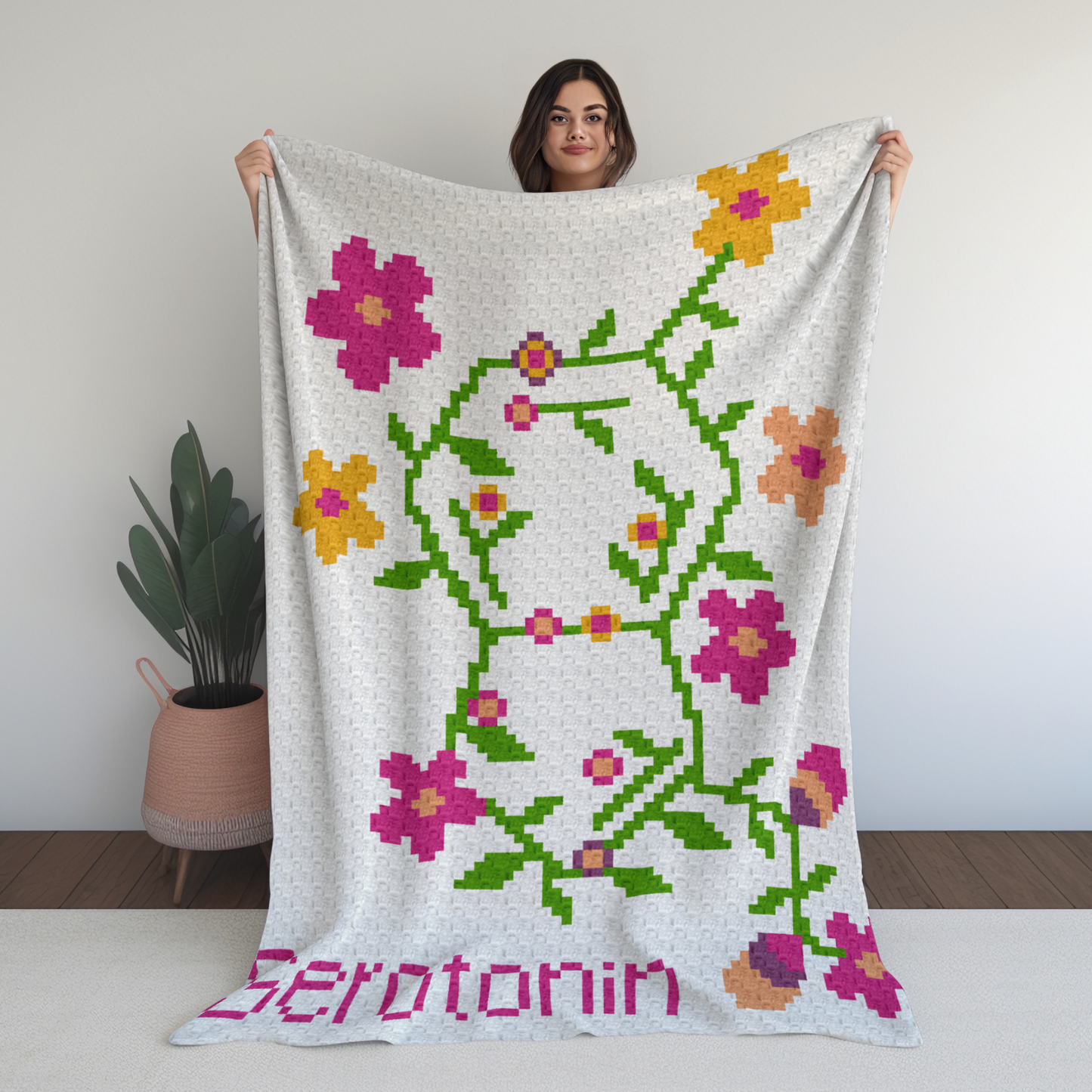 Serotonin Molecule Graph + Written Pattern For C2C & Tapestry Crochet - Floral Hormone Pattern - Gift For Scientists Chemist Geeks Nerds Lab