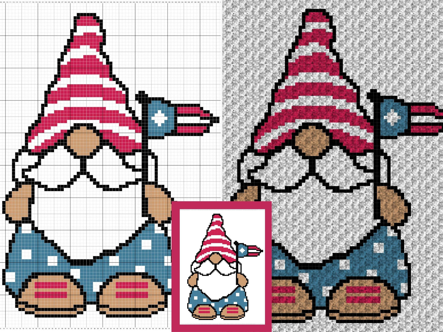 4th Of July Patriotic Gnome Graph + Written Pattern For C2C & Tapestry Crochet - C2C Gnome Graphghan - Gnome Crochet Blanket -Crochet Afghan