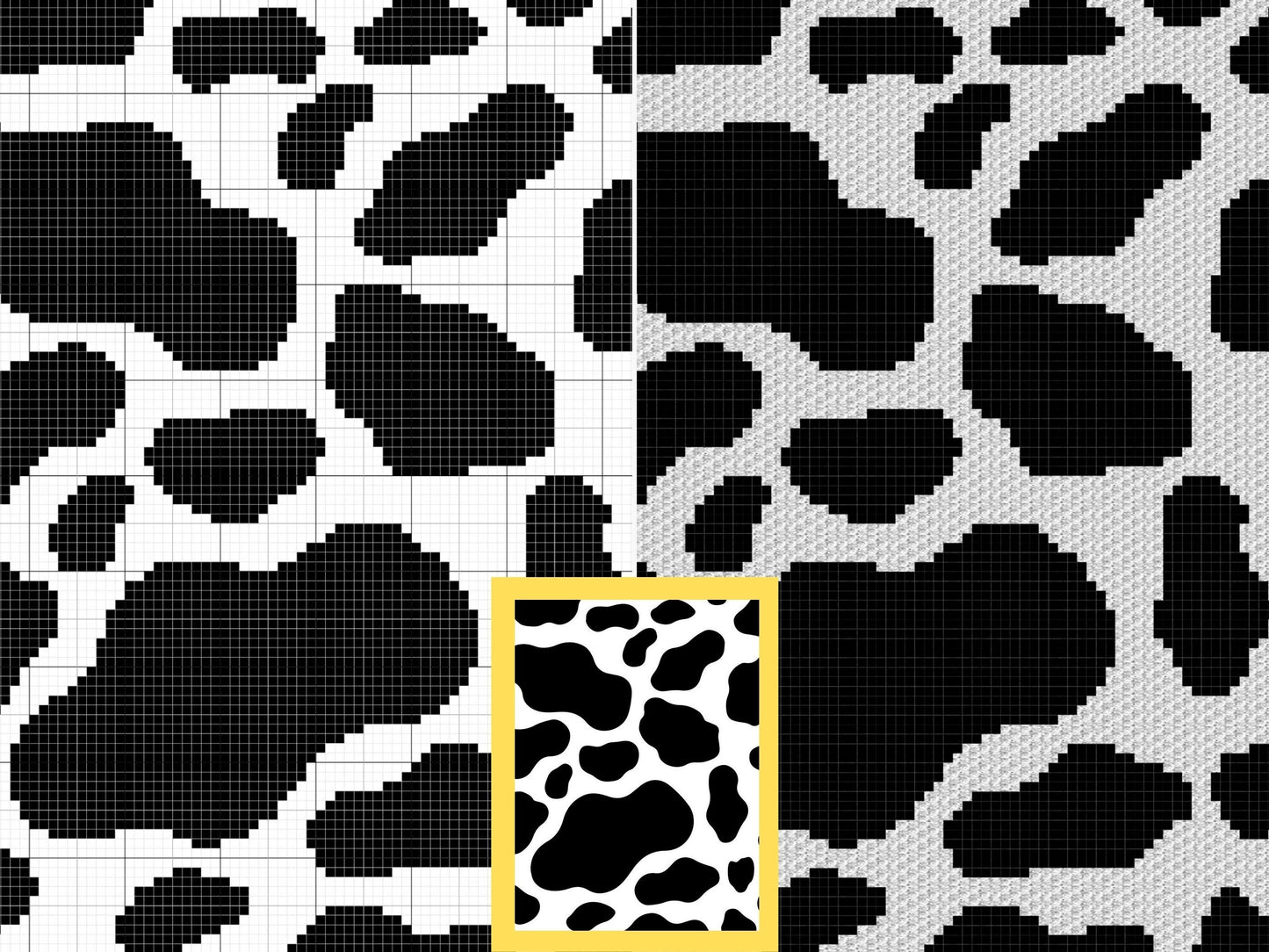 Cow Print Graph + Written Pattern For C2C & Tapestry Crochet - C2C Graph Cow Pattern - Crochet Animal Print Cow Blanket Baby C2C Cow Afghan