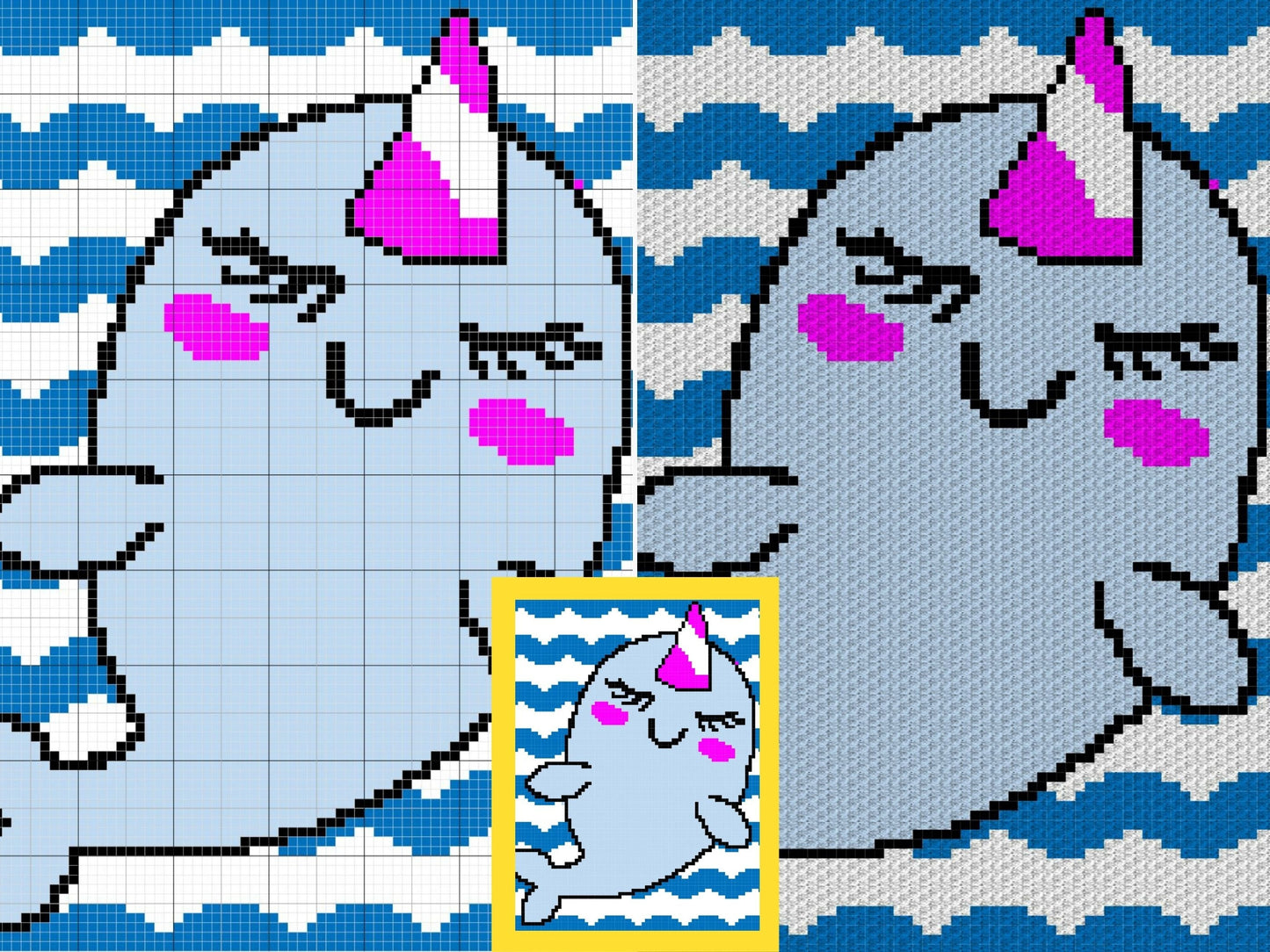 Narwhal UniWhale Graph + Written Pattern For C2C & Tapestry Crochet - Narwhal Crochet C2C Pattern - Crochet Narwhal Blanket - Whale Afghan