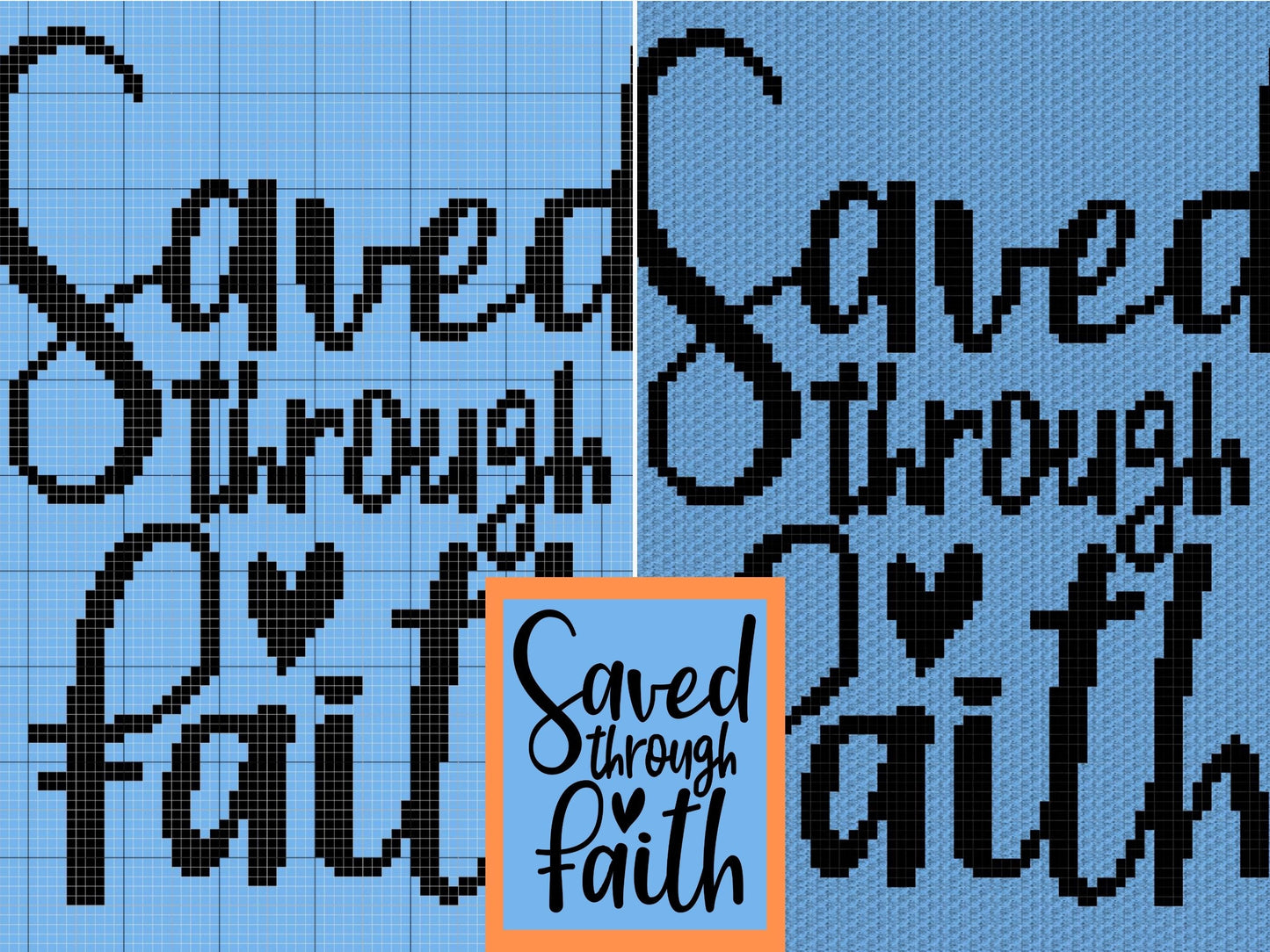 Saved Through Faith Graph + Written Pattern For C2C & Tapestry Crochet - Christian Crochet Pattern Bible Quote Crochet Blanket Faith Blanket