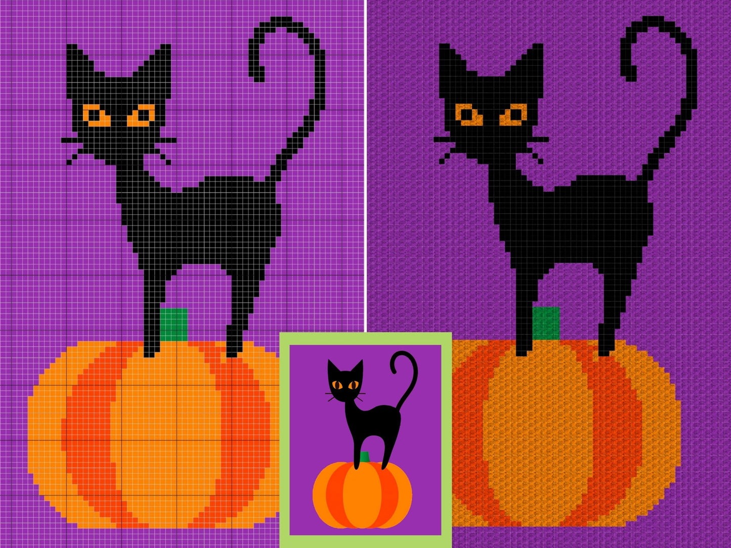 Halloween Black Cat On Pumpkin Graph + Written Pattern For C2C & Tapestry Crochet - Halloween Cat C2C Pattern Cat Crochet Blanket Cat Afghan