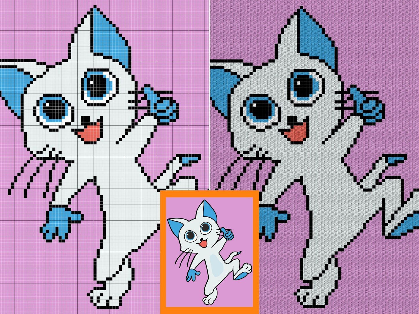 Happy Kitty Cat Graph + Written Pattern For C2C & Tapestry Crochet - Cat Crochet Pattern - Feline C2C Crochet Blanket - Animal Baby Blanket