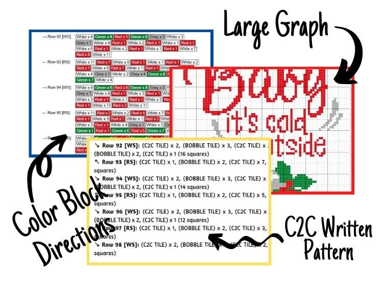Baby It's Cold Outside Graph + Written Pattern For C2C & Tapestry Crochet - Christmas C2C Pattern - Christmas Crochet Blanket Winter Blanket