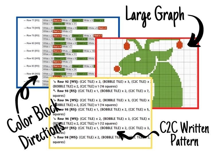Christmas Reindeer With Baubles Graph + Written Pattern For C2C & Tapestry Crochet Reindeer C2C Crochet Pattern Christmas Crochet Blanket