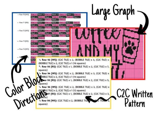 All I Need Is Coffee And My Cat Graph + Written Pattern For C2C & Tapestry Crochet - C2C Crochet Cat Graphgan  Quote C2C Cat Crochet Blanket