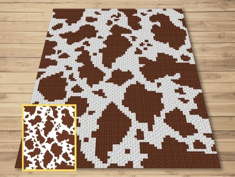 Brown Spotted Cow Hide Graph + Written Pattern For C2C & Tapestry Crochet - C2C Graph Cow Pattern - Crochet Cow Blanket  Animal Baby Blanket