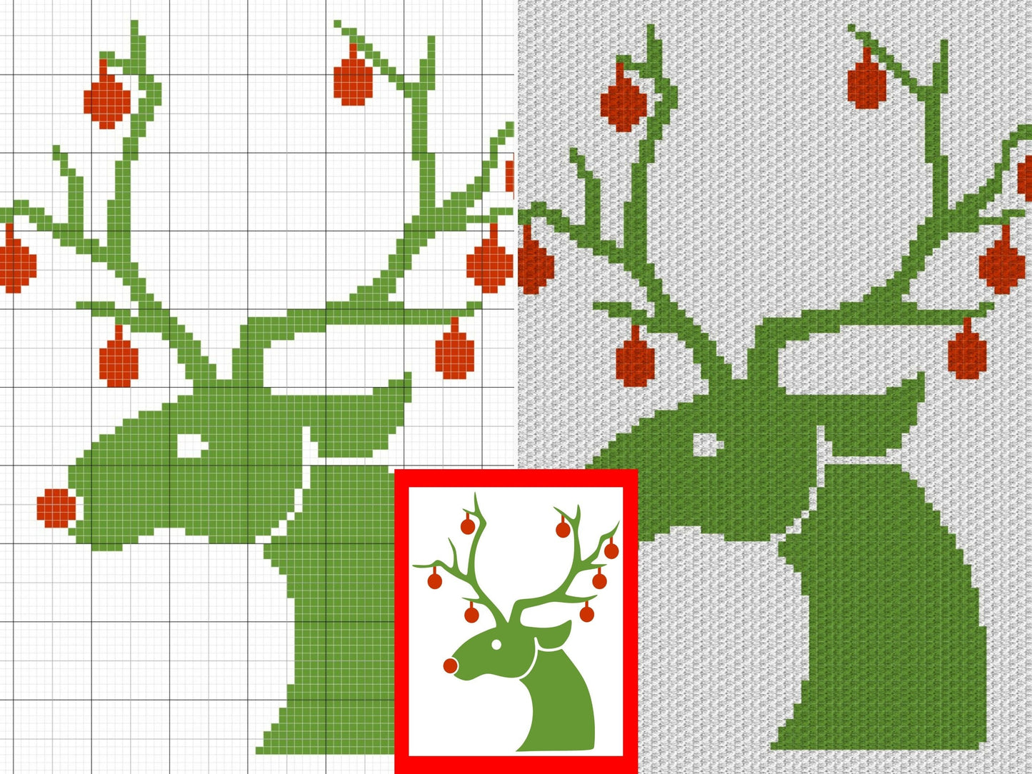 Christmas Reindeer With Baubles Graph + Written Pattern For C2C & Tapestry Crochet Reindeer C2C Crochet Pattern Christmas Crochet Blanket