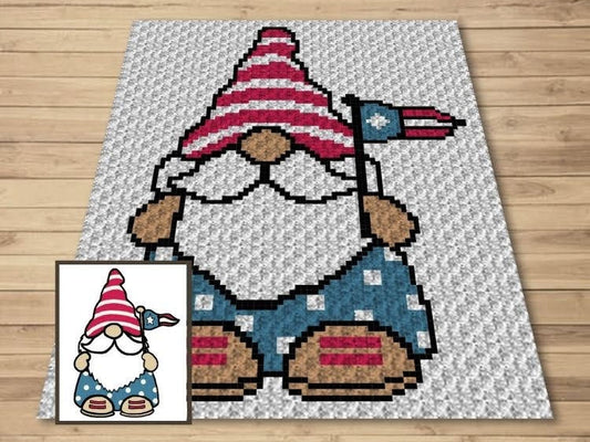 4th Of July Patriotic Gnome Graph + Written Pattern For C2C & Tapestry Crochet - C2C Gnome Graphghan - Gnome Crochet Blanket -Crochet Afghan