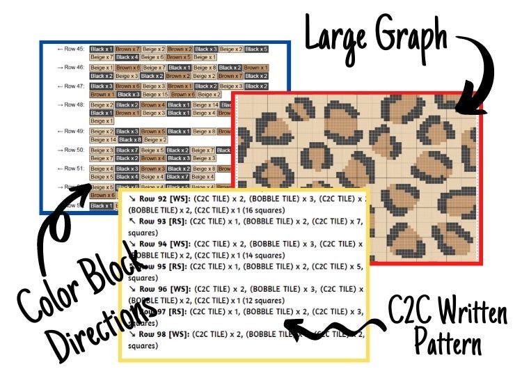 Cheetah Leopard Print Graph + Written Pattern For C2C & Tapestry Crochet - Leopard Print C2C Crochet Pattern - Animal Print Baby Blanket Cat