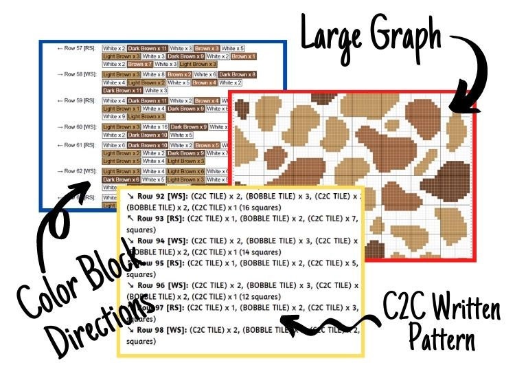 Brown Spotted Cow Print Graph + Written Pattern For C2C & Tapestry Crochet - Crochet Cow Pattern - Crochet Cow Blanket Animal Print blanket