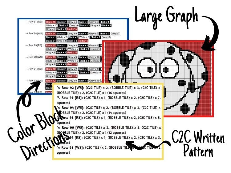 Baby Dalmatian Dog Graph + Written Pattern For C2C & Tapestry Crochet - Crochet Dalmatian C2C Graph - Dog Crochet Blanket - Dog C2C Afghan