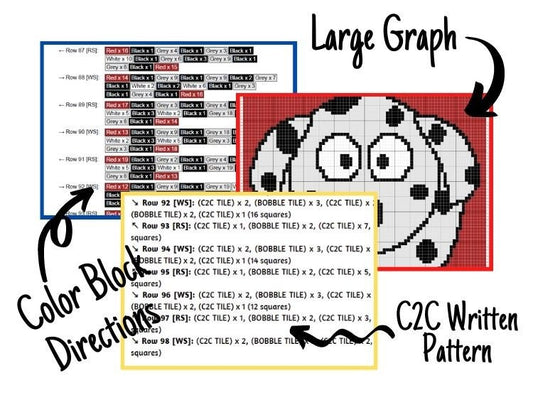 Baby Dalmatian Dog Graph + Written Pattern For C2C & Tapestry Crochet - Crochet Dalmatian C2C Graph - Dog Crochet Blanket - Dog C2C Afghan