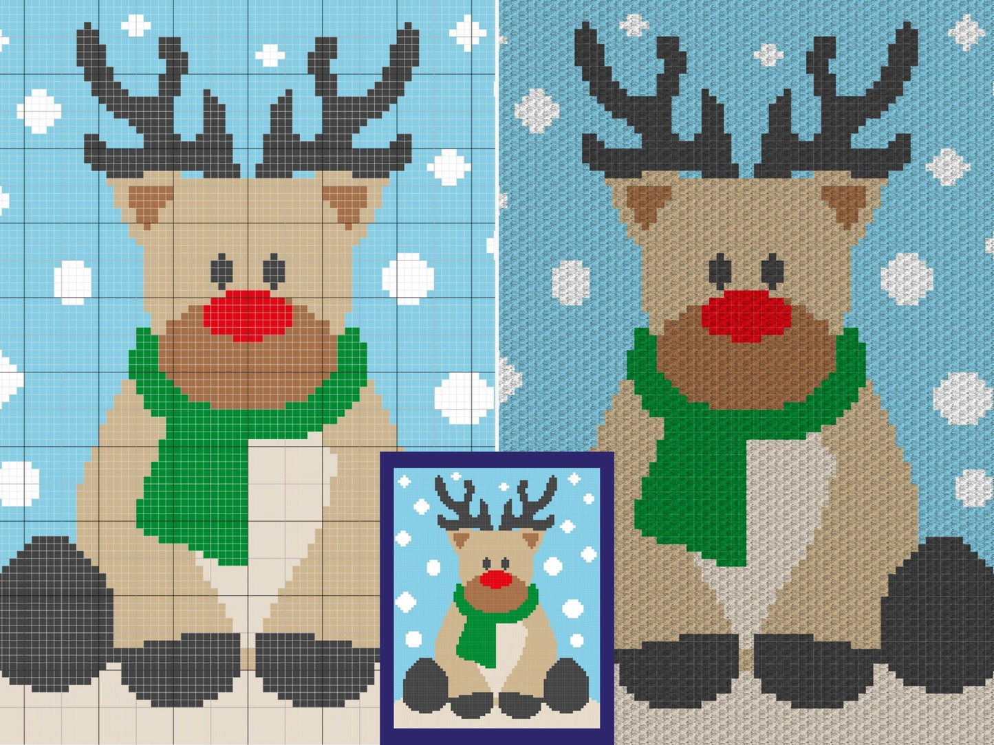 Winter Snow Christmas Reindeer Graph + Written Pattern For C2C & Tapestry Crochet - Christmas Reindeer C2C Graphgan - Christmas Baby Blanket