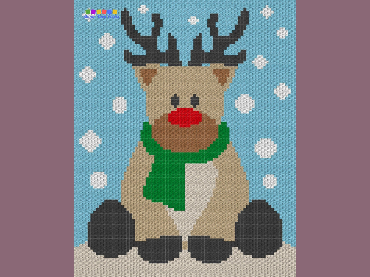 Winter Snow Christmas Reindeer Graph + Written Pattern For C2C & Tapestry Crochet - Christmas Reindeer C2C Graphgan - Christmas Baby Blanket