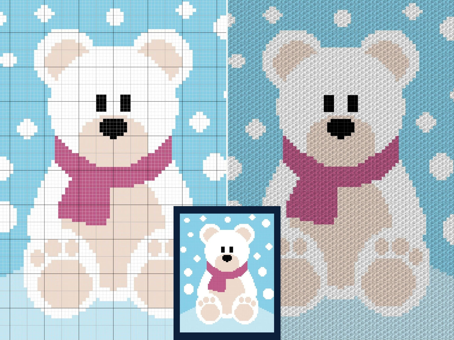 Winter Snow Polar Bear Graph + Written Pattern For C2C & Tapestry Crochet - Bear C2C Crochet Pattern - Winter Crochet Blanket - Bear Afghan