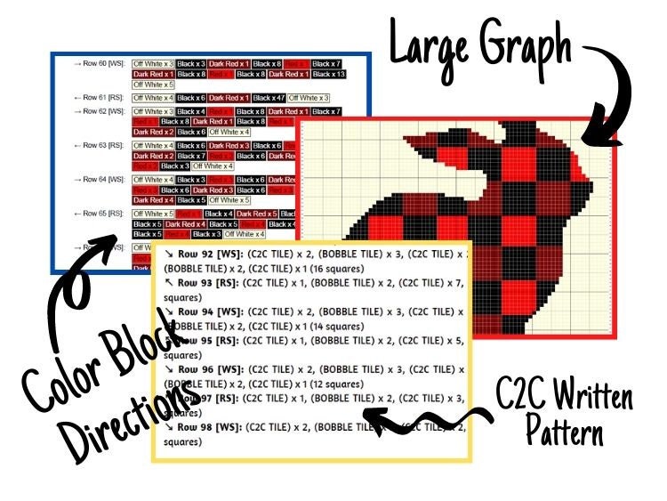 Buffalo Plaid Rabbit Silhouette Graph + Written Pattern For C2C & Tapestry Crochet - Bunny Rabbit C2C Graphgan Buffalo Plaid Crochet Blanket