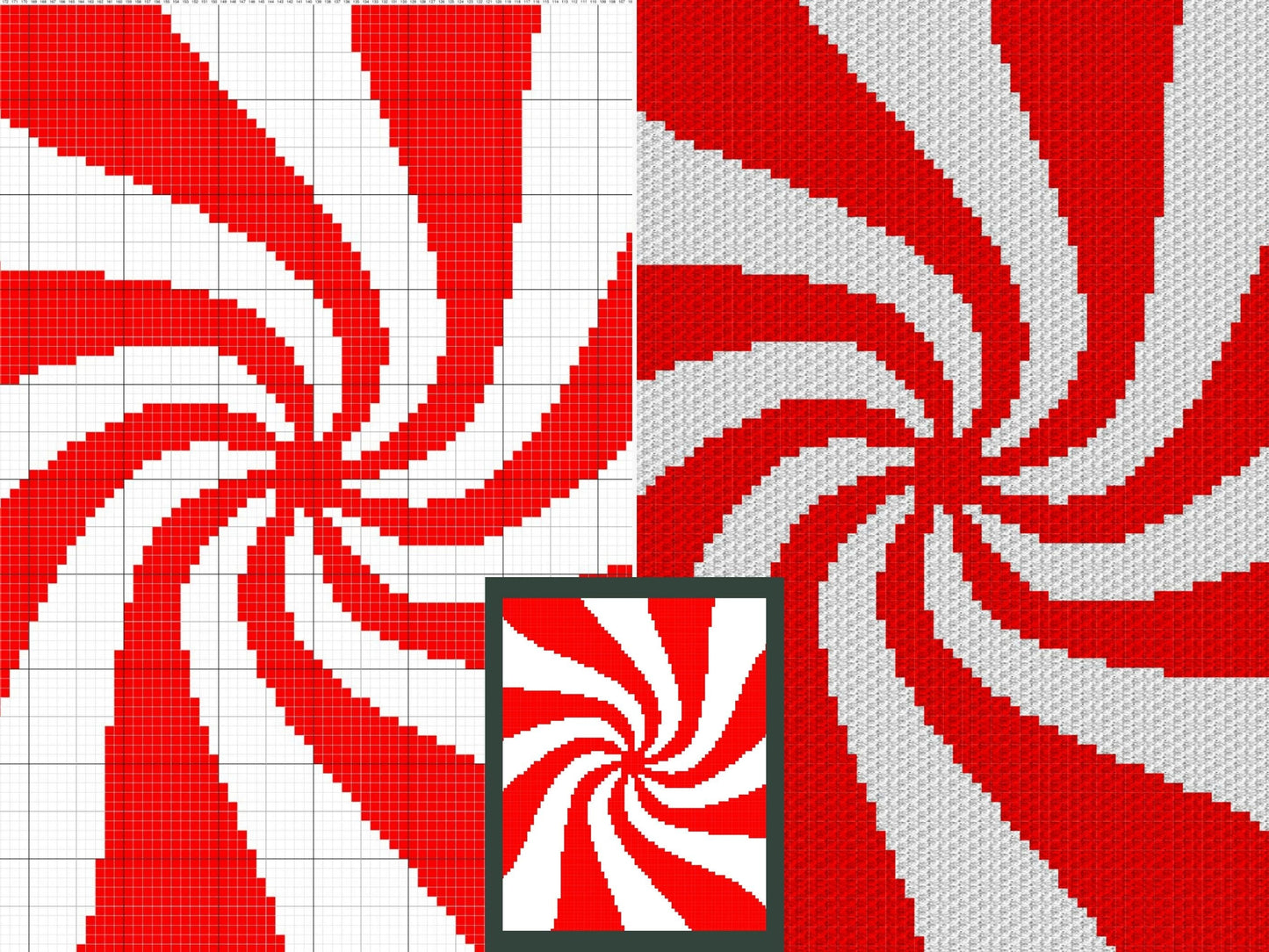 Christmas Candy Cane Swirl Graph + Written Pattern For C2C & Tapestry Crochet - Candy Cane Crochet Pattern - C2C Christmas Blanket Baby Gift