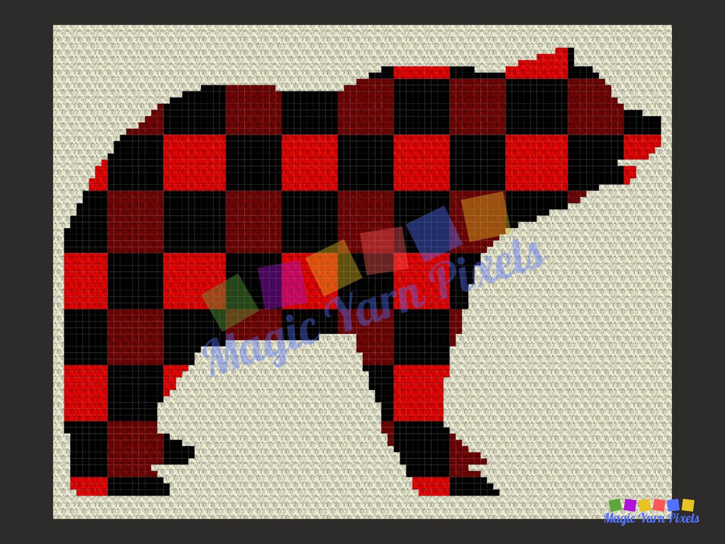 Buffalo Plaid Bear Silhouette Graph + Written Pattern For C2C & Tapestry Crochet - Bear C2C Graphgan - Red and Black Plaid Crochet Blanket