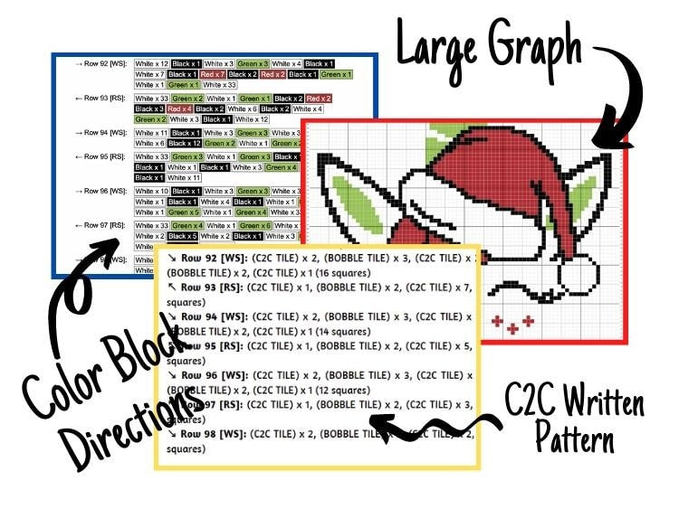Christmas Santa Unicorn Graph + Written Pattern For C2C & Tapestry Crochet - Christmas C2C Graphgan - Unicorn C2C Blanket - Baby Shower Gift