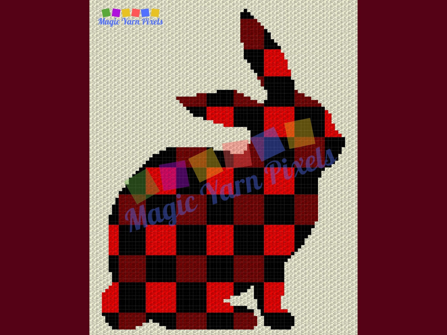Buffalo Plaid Rabbit Silhouette Graph + Written Pattern For C2C & Tapestry Crochet - Bunny Rabbit C2C Graphgan Buffalo Plaid Crochet Blanket