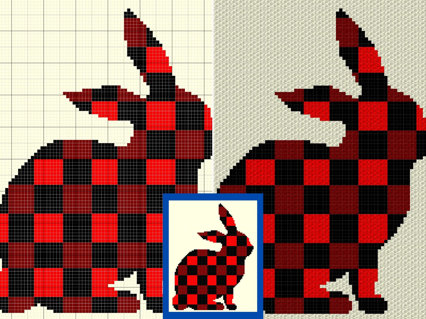 Buffalo Plaid Rabbit Silhouette Graph + Written Pattern For C2C & Tapestry Crochet - Bunny Rabbit C2C Graphgan Buffalo Plaid Crochet Blanket