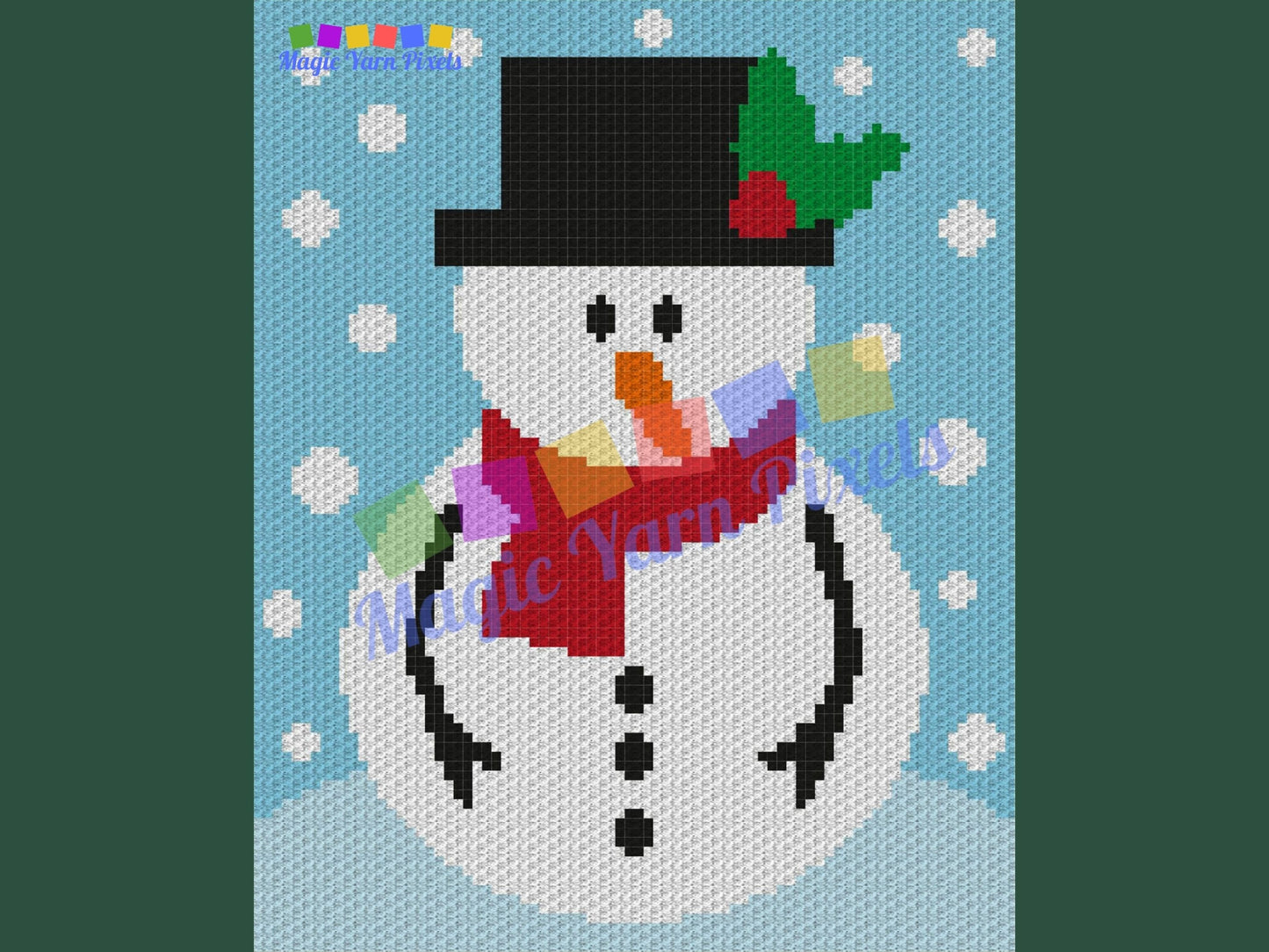 Christmas Snowman Graph + Written Pattern For C2C & Tapestry Crochet - Christmas C2C Crochet Patten - Crochet Snowman Blanket Winter Afghan