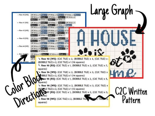 A House Is Not Home Without Paw Prints Graph + Written Pattern For C2C & Tapestry Crochet - Dog Mom C2C Graphgan Dog Mom Dog Crochet Blanket