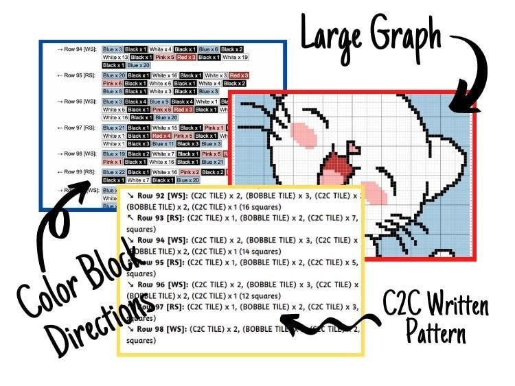 Cute Baby Cat Graph + Written Pattern For C2C & Tapestry Crochet - Crochet Cat C2C Graphgan - Crochet Cat Baby Blanket - Animal Baby Blanket