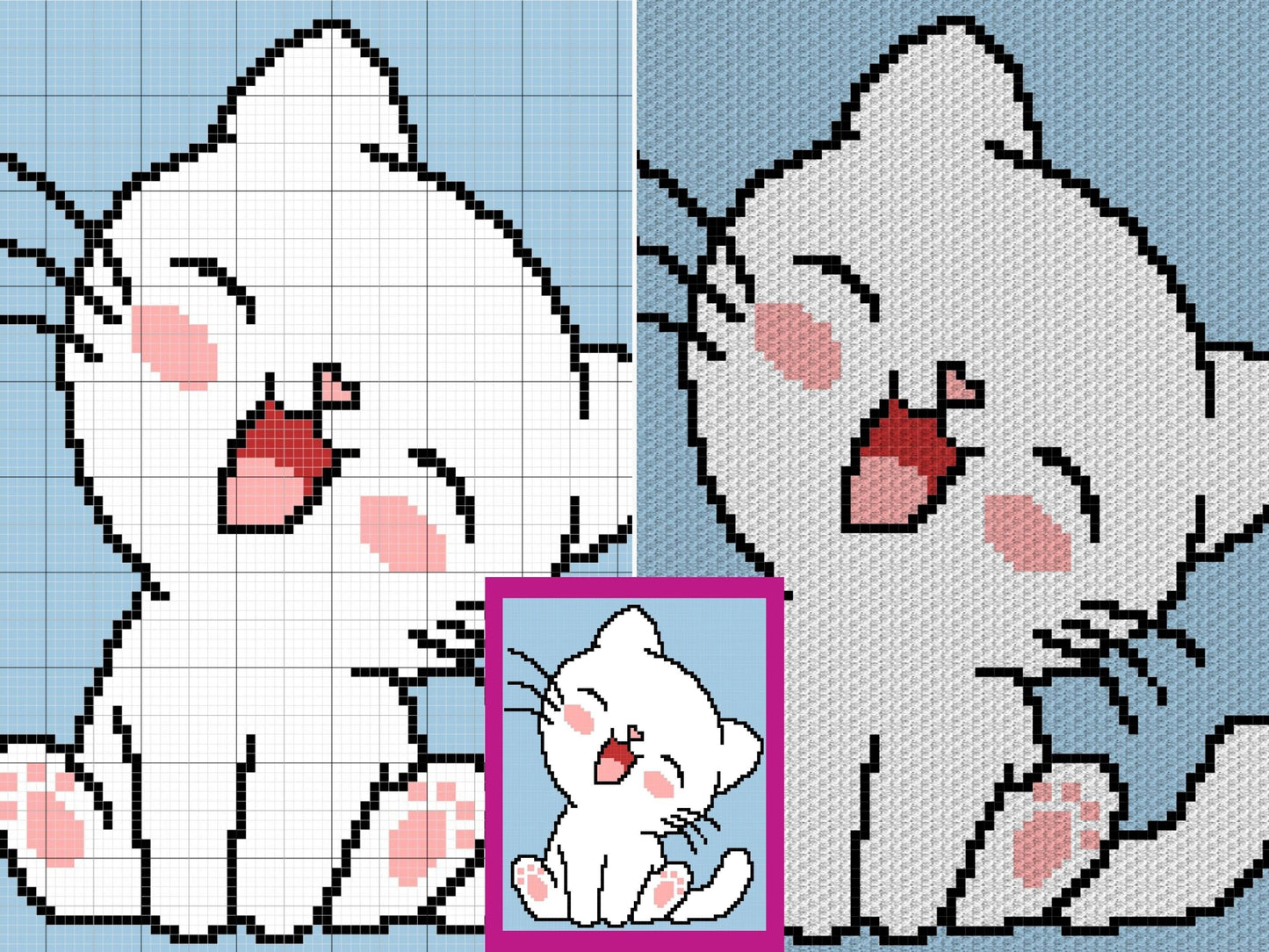 Cute Baby Cat Graph + Written Pattern For C2C & Tapestry Crochet - Crochet Cat C2C Graphgan - Crochet Cat Baby Blanket - Animal Baby Blanket