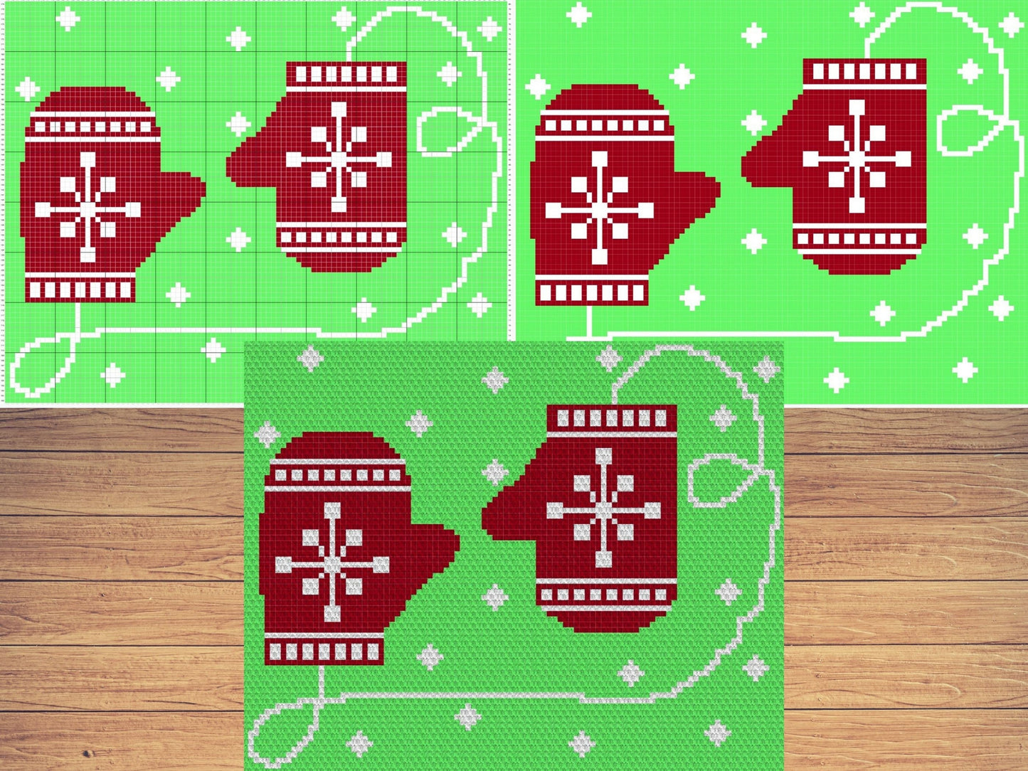Christmas Winter Mittens Graph + Written Pattern For C2C & Tapestry Crochet - Christmas C2C Graphgan - Crochet Christmas Baby Blanket Gift