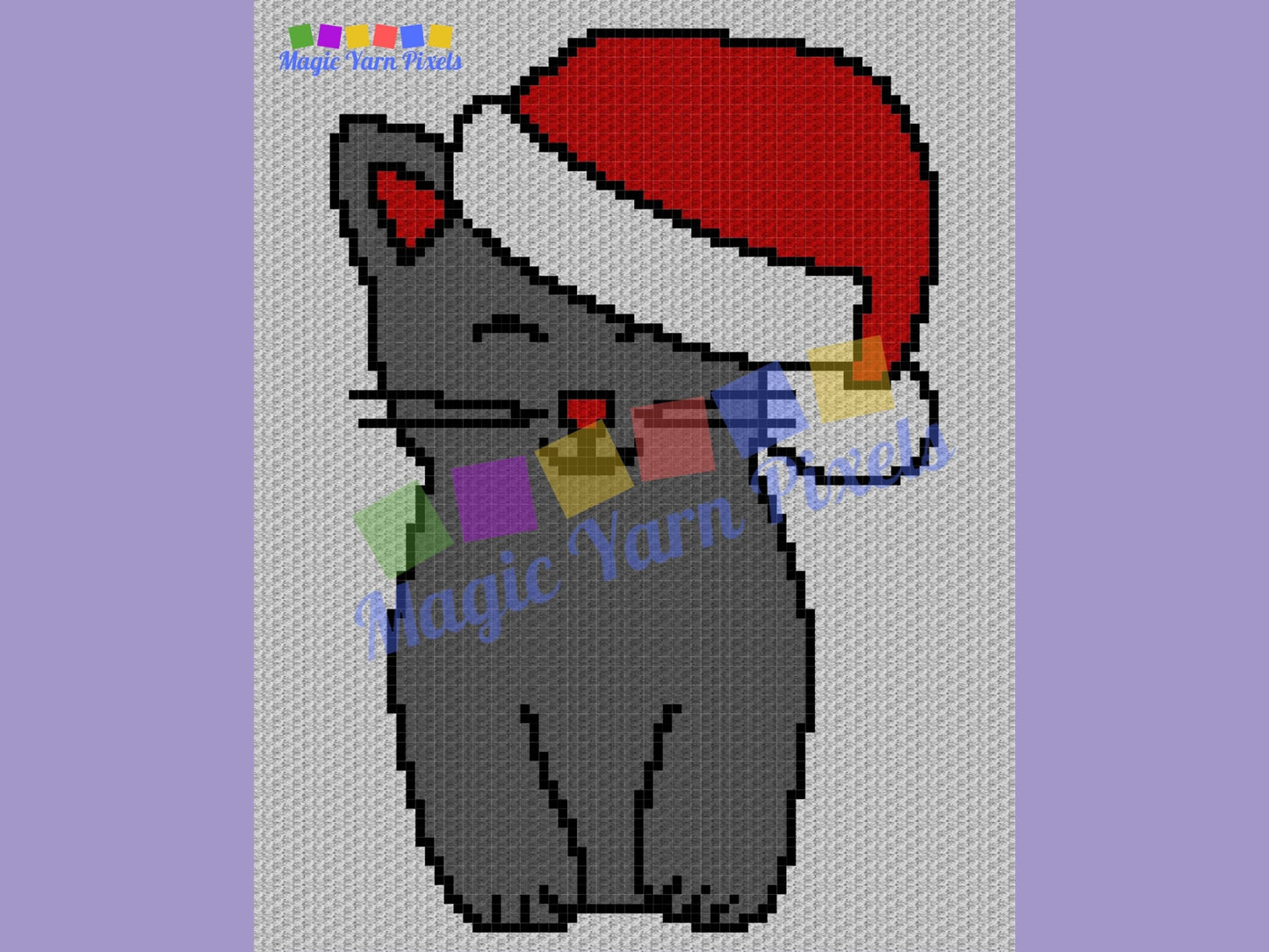 Christmas Cat With Santa Hat Graph + Written Pattern For C2C & Tapestry Crochet - Cat C2C Crochet Pattern - Crochet Christmas Blanket Gift
