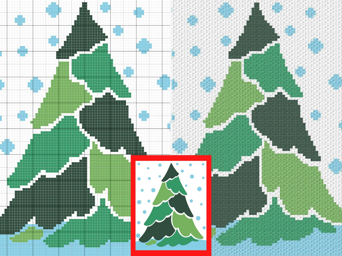 Christmas Tree With Snow Pattern Graph + Written Pattern For C2C & Tapestry Crochet - Christmas Crochet Pattern - Christmas Tree C2C Blanket
