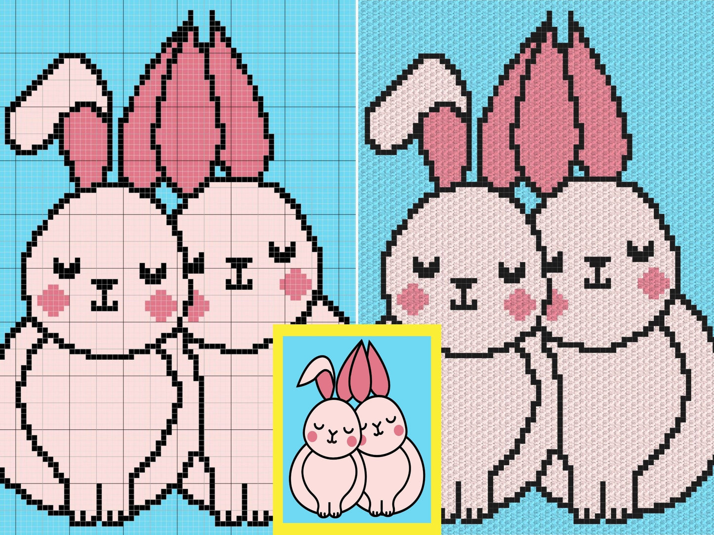 Valentines Love Bunny Graph + Written Pattern For C2C & Tapestry Crochet - Valentines C2C Graphgan - Crochet Love Bunny Blanket - Baby Gift