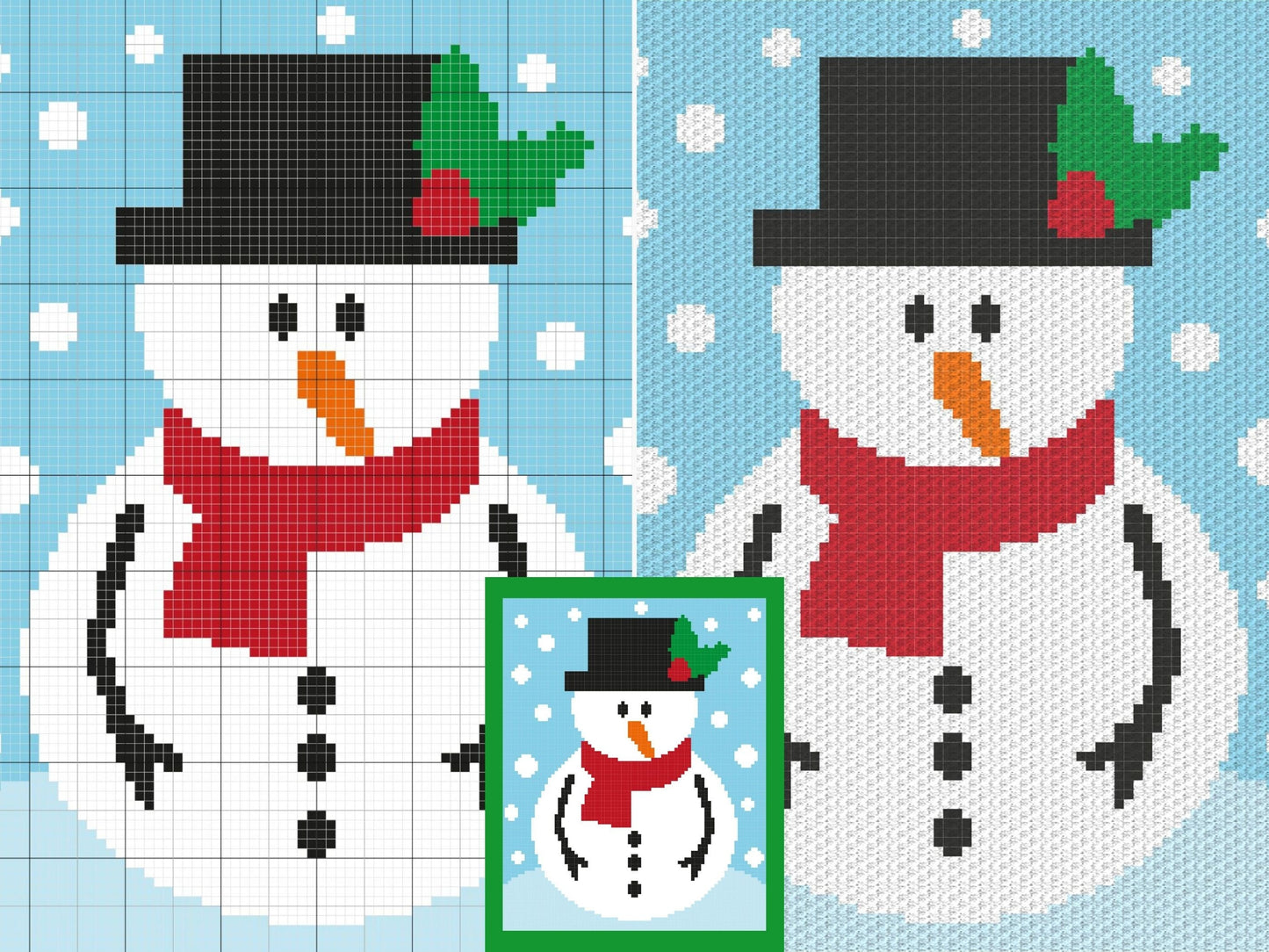 Christmas Snowman Graph + Written Pattern For C2C & Tapestry Crochet - Christmas C2C Crochet Patten - Crochet Snowman Blanket Winter Afghan