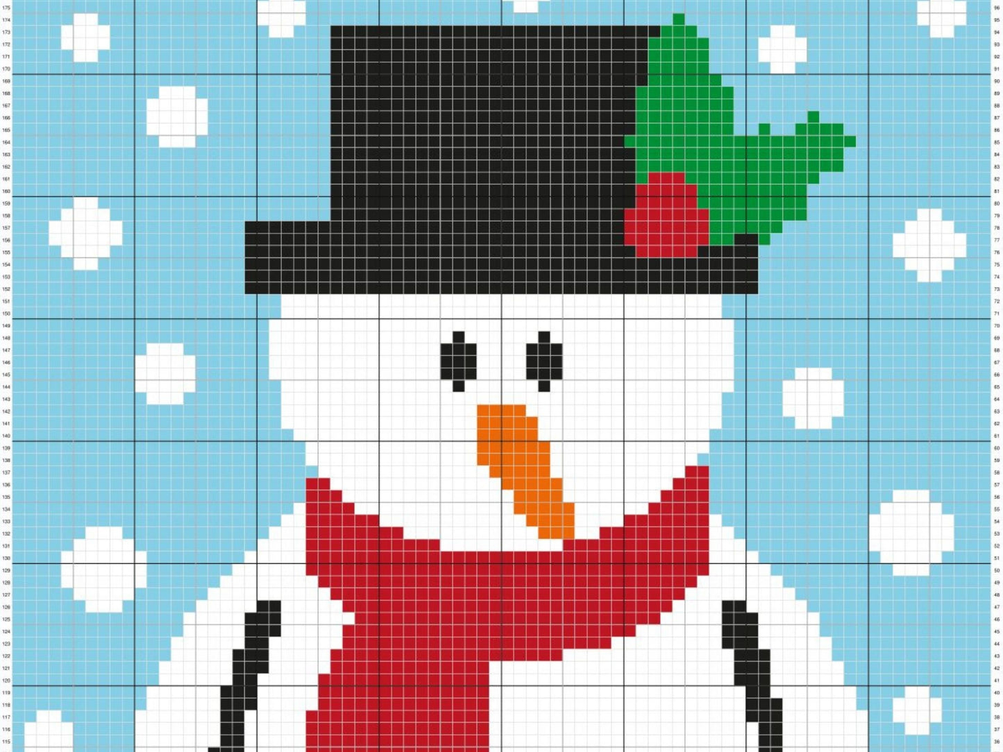 Christmas Snowman Graph + Written Pattern For C2C & Tapestry Crochet - Christmas C2C Crochet Patten - Crochet Snowman Blanket Winter Afghan